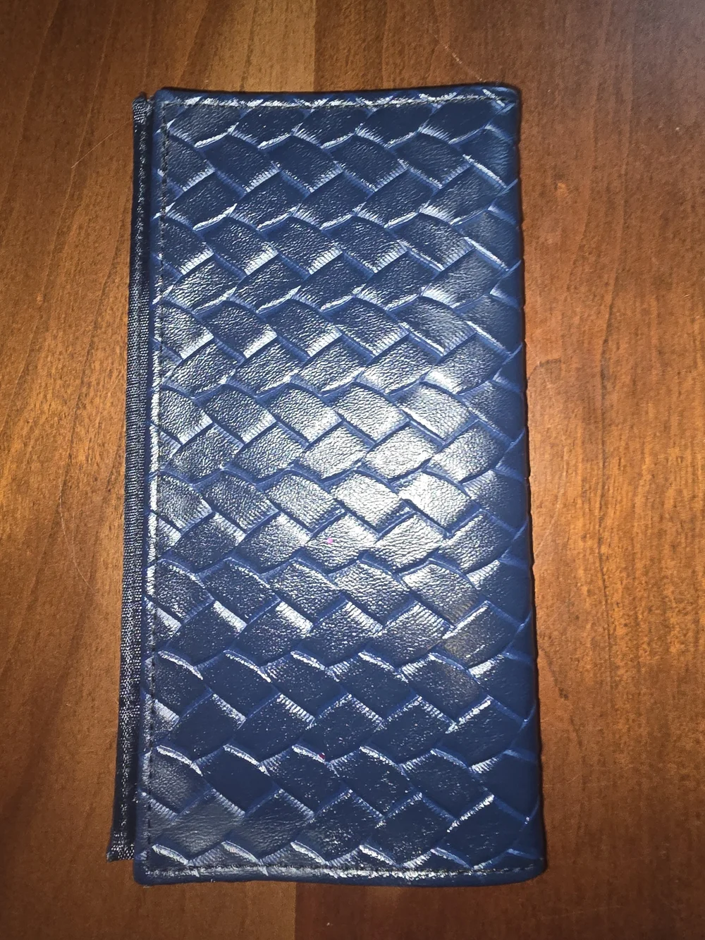 Longaberger Navy Blue ✨ Woven Leather Long Wallet / Checkbook Cover, Like New!